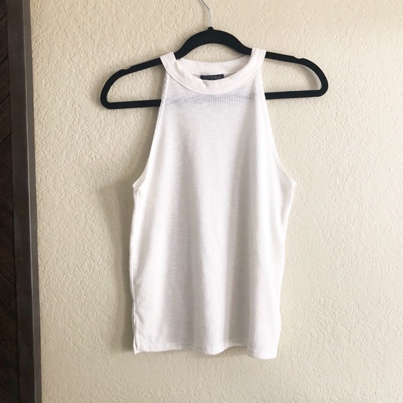 Topshop Tops - Topshop / Ribbed White Tank Top